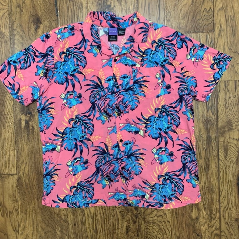 Disney Mens Stitch Hawaiian Shirt Camp Shirt Tropical Print Size XXL